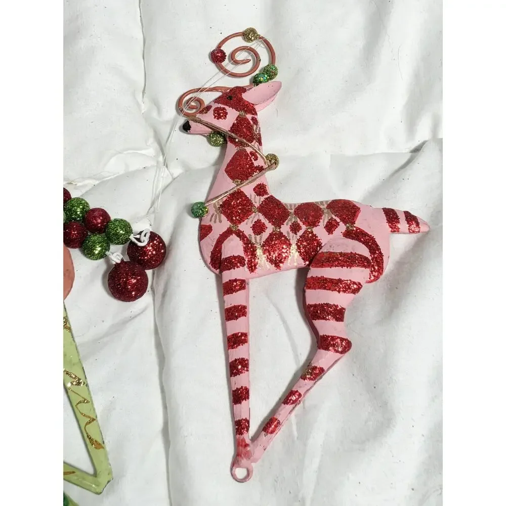 VTG Pier 1 One Reindeer Ornament Multicolor Glitter Assorted 4 Christmas Decor